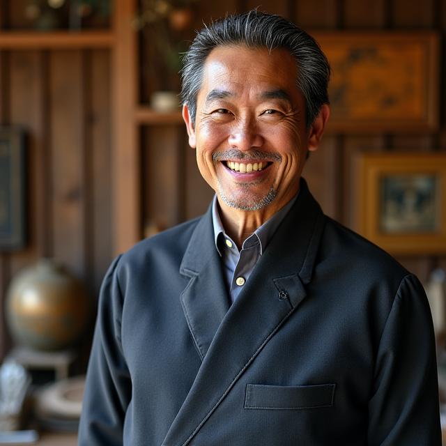 工房で微笑む高岡銅器ギルド長の鈴木一郎氏